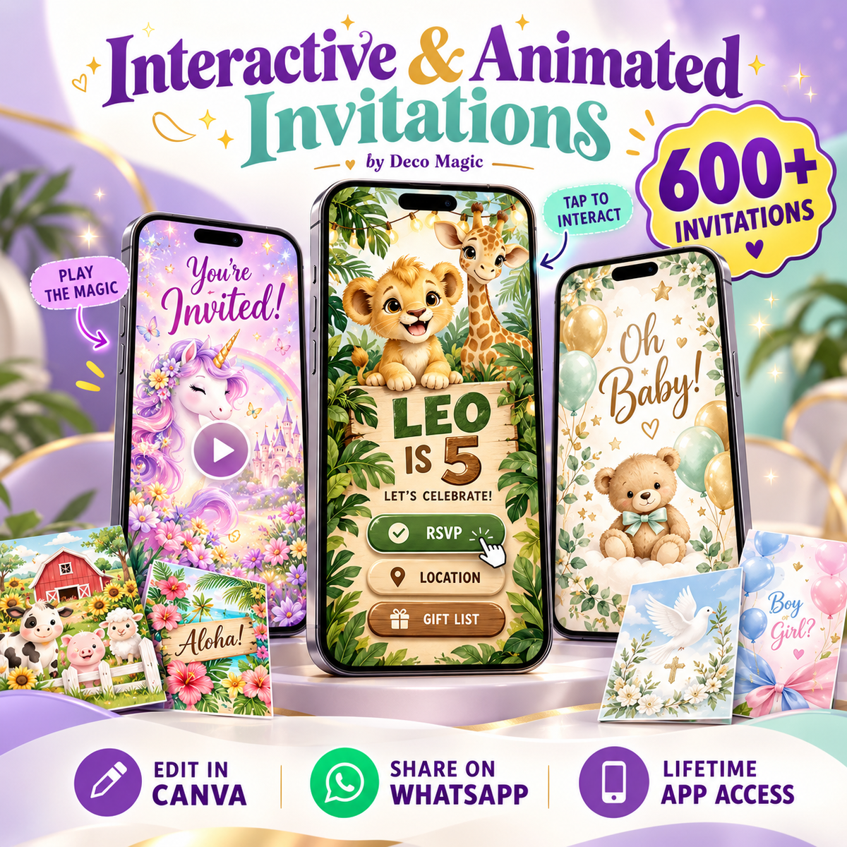 +600 Interactive & Animated Invitations | Canva Bundle