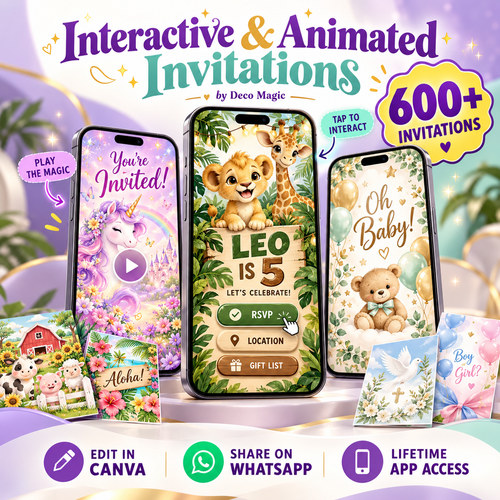 +600 Interactive & Animated Invitations | Canva Bundle