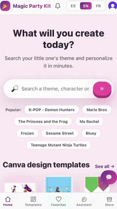 Searching a theme in the app